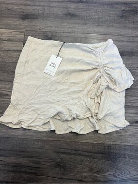 Linen Blend Women's Ruffle Drawstring Skirt - Cream
